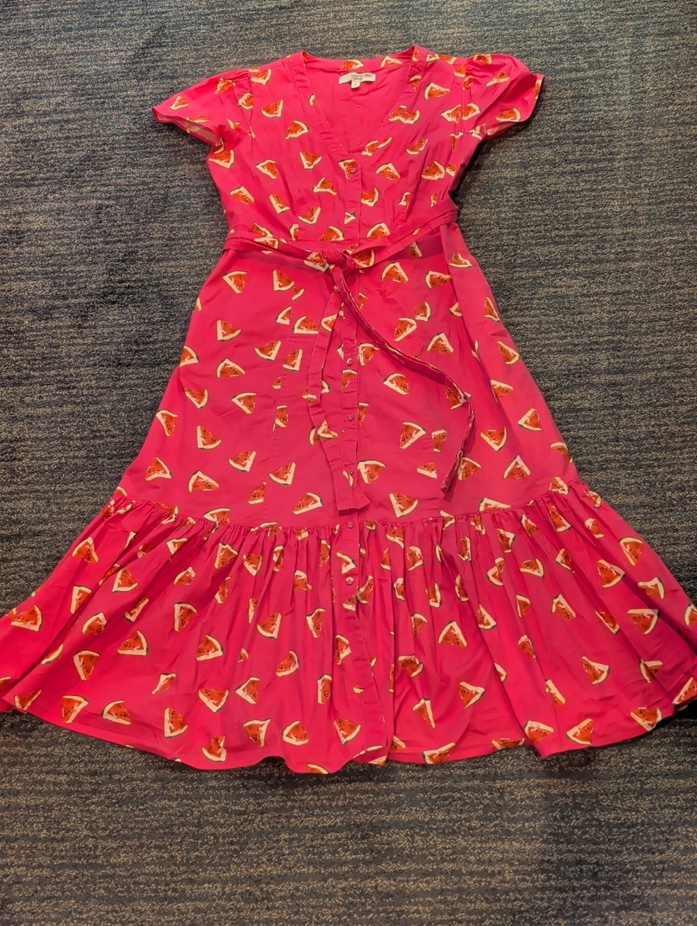 Women's Hot Pink Printed Tie-Waist Ruffle Dress